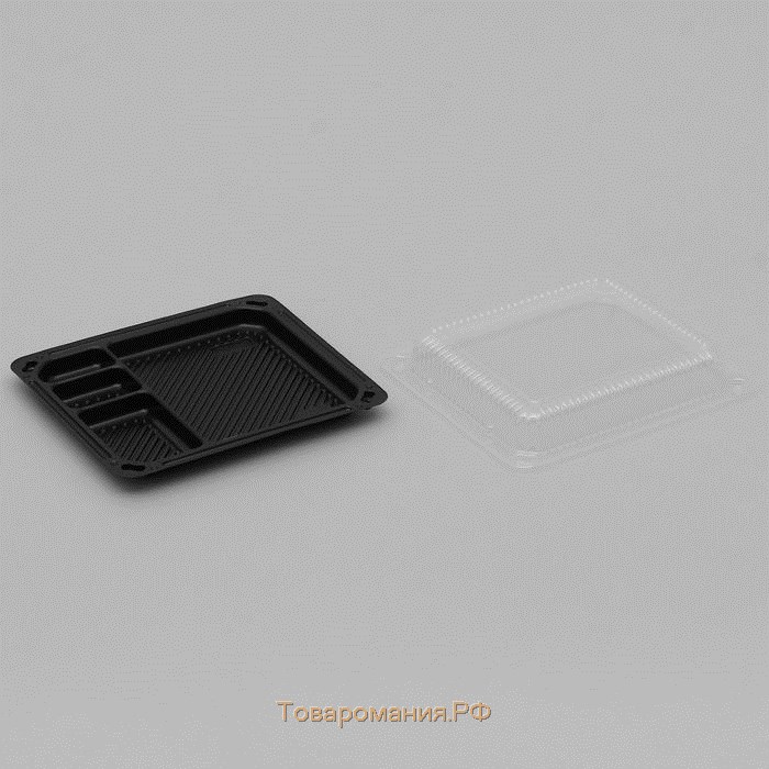 Контейнер пластиковый с крышкой одноразовый для суши Л-18, 18,4×16,2×3,8 см, внутренний 16×13,7×3,6 см, 770 мл, цвет чёрный