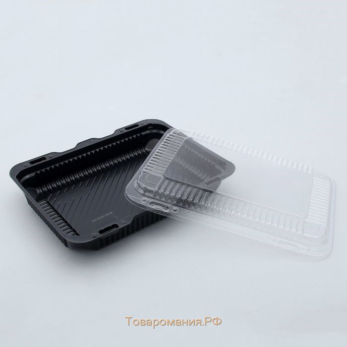 Контейнер с крышкой пластиковый одноразовый для суши Коррекс, 24,4×19,3×5,3 см, внутренние размеры 22×15,2×4,3 см, 1,74 л, цвет чёрный