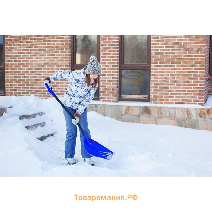 Лопата для уборки снега, пластиковый ковш 400×525 мм, алюминиевая планка, алюминиевый черенок, с ручкой
