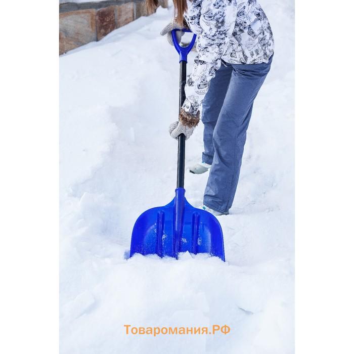 Лопата для уборки снега, пластиковый ковш 400×525 мм, алюминиевая планка, алюминиевый черенок, с ручкой