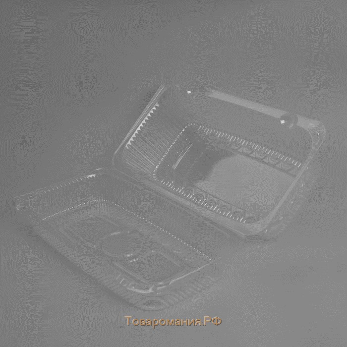 Контейнер пластиковый одноразовый с неразъёмной крышкой ИП-38А, 400 мл, 23,9×13,9×9,4 см, внутренний 21,3×10,2×8,8 см, цвет прозрачный