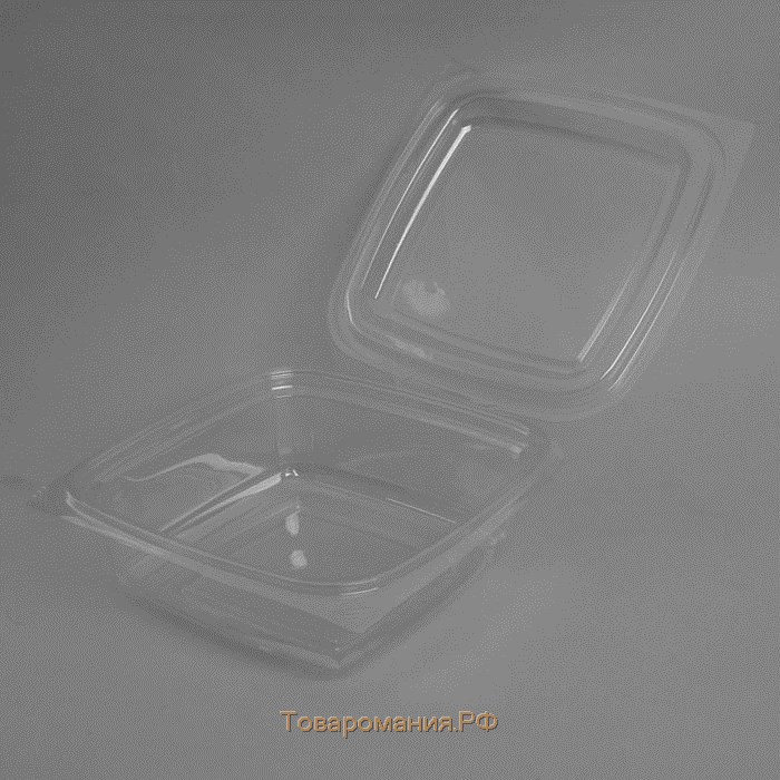 Контейнер пластиковый одноразовый с неразъёмной крышкой ПР-СК-РГ-750А, 750 мл, 16,8×16,8×6 см, цвет прозрачный