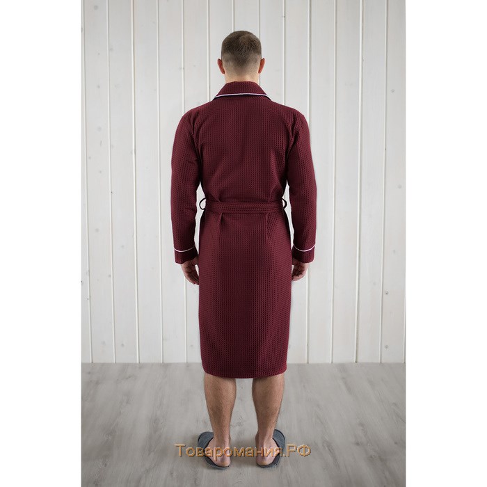 Халат мужской, шалька+кант, размер 52, цвет кирпичный, вафля