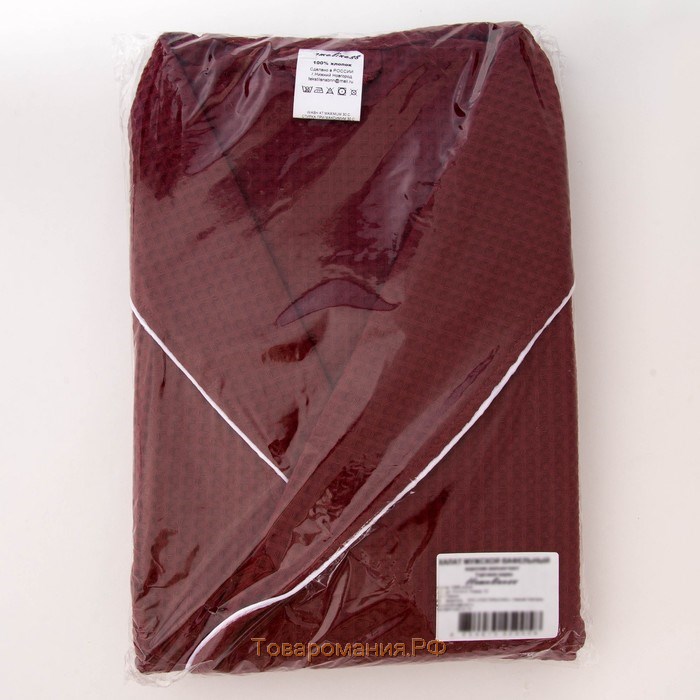 Халат мужской, шалька+кант, размер 52, цвет кирпичный, вафля