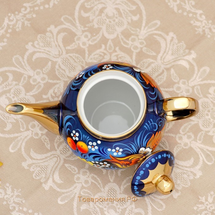 Набор «Птица на синем», жёлудь, 3 предмета, самовар 3 л, заварочный чайник 0,7 л, поднос