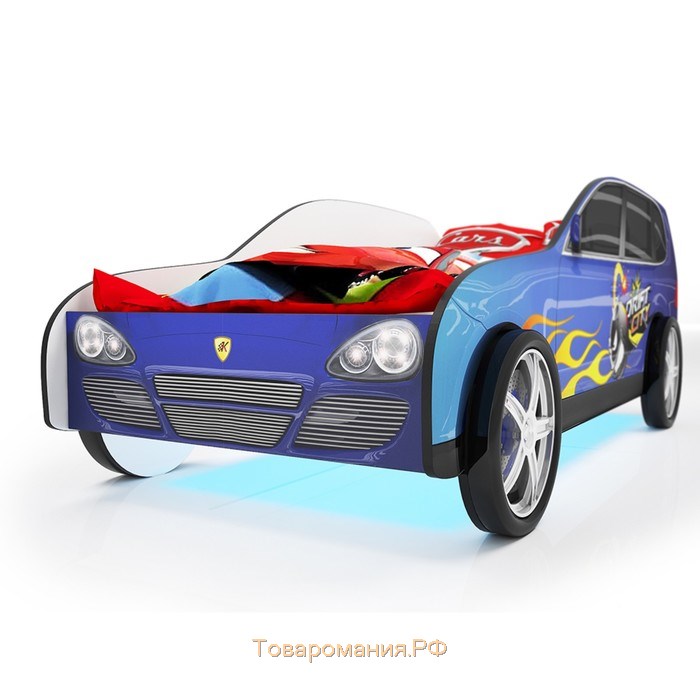 Кровать машина «Джип синий», подсветка дна, пластиковые колёса, 2 шт