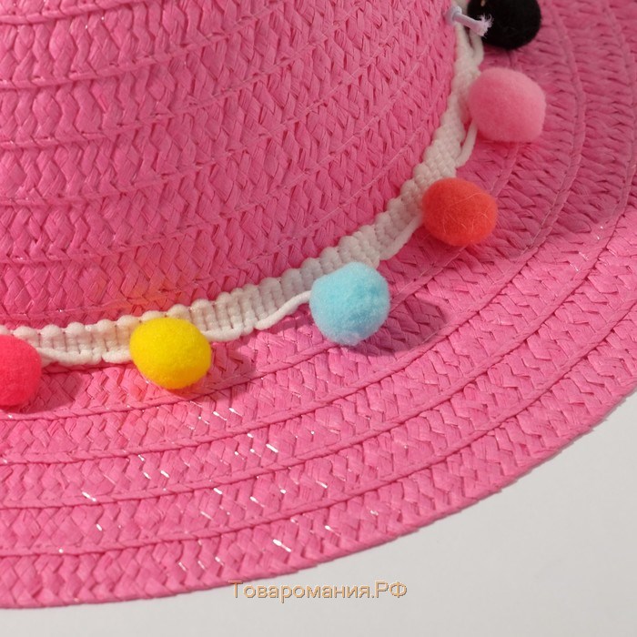 Шляпа с бомбошками для девочки MINAKU, размер 50, цвет розовый
