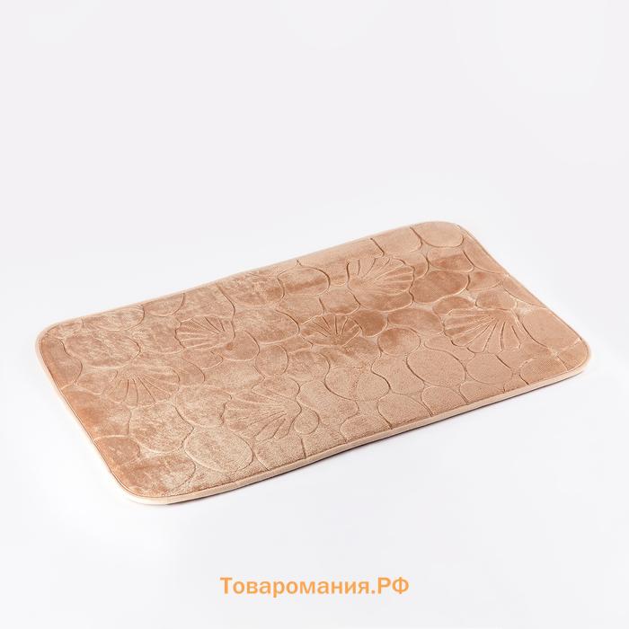 Коврики для ванной и туалета  «Галька, ракушки», 2 шт., 39×40 см, 50×80 см, бежевые