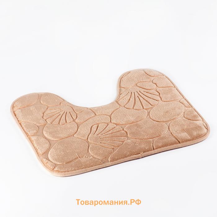 Коврики для ванной и туалета  «Галька, ракушки», 2 шт., 39×40 см, 50×80 см, бежевые