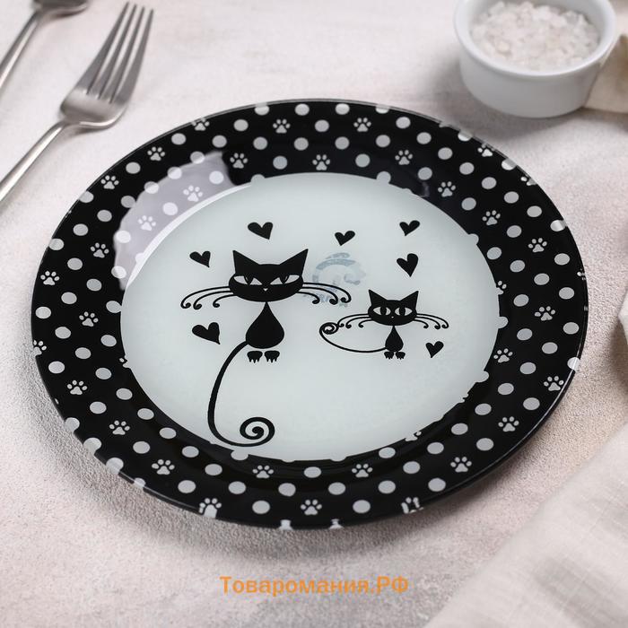 Тарелка стеклянная десертная «Котики», d=20 см