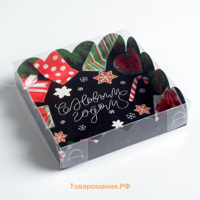 Коробка для кондитерских изделий с пластиковой крышкой «С Новым годом», 13 х 13 х 3 см