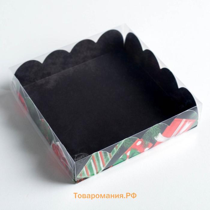 Коробка для кондитерских изделий с пластиковой крышкой «С Новым годом», 13 х 13 х 3 см