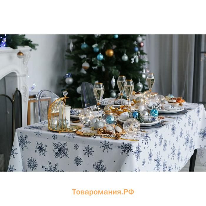Скатерть новогодняя "" Синие снежинки 250х146 +/- 3 см, 100% хлопок, 164 г/м2