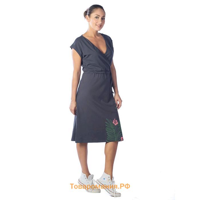 Платье женское «Тропические цветы», размер 44, цвет серый