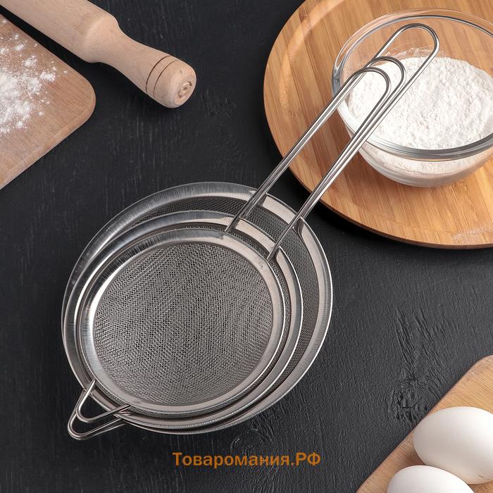 Сито , набор 3 шт., d=12 см,14 см, 16 см, серебристое