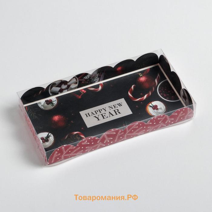 Коробка для кондитерских изделий с пластиковой крышкой «Праздник», 10.5 х 21 х 3 см