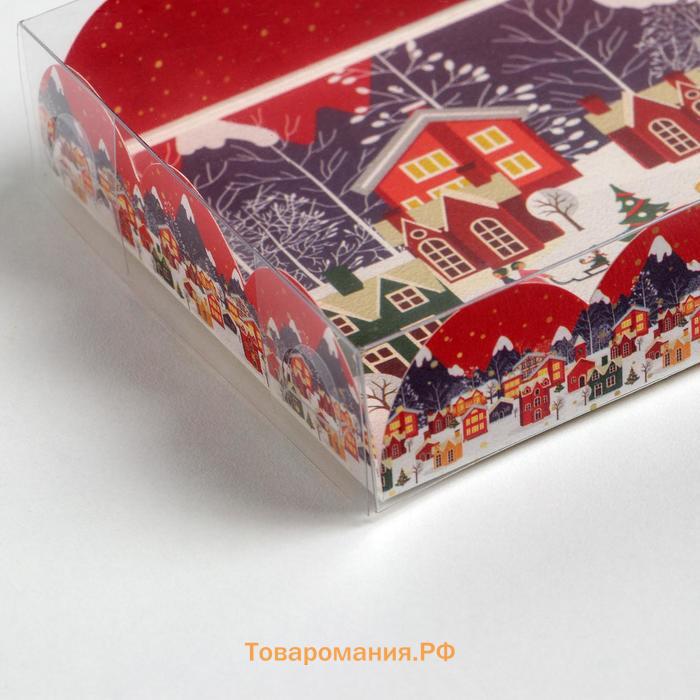 Коробка для кондитерских изделий с пластиковой крышкой «Карусель», 10.5 х 21 х 3 см