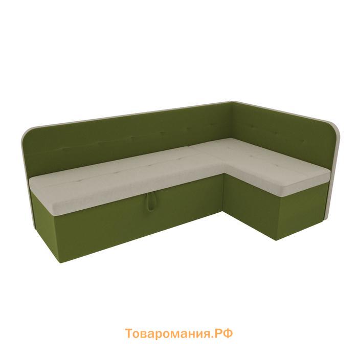 Кухонный угловой диван «Форест», механизм дельфин, микровельвет, цвет бежевый/зелёный