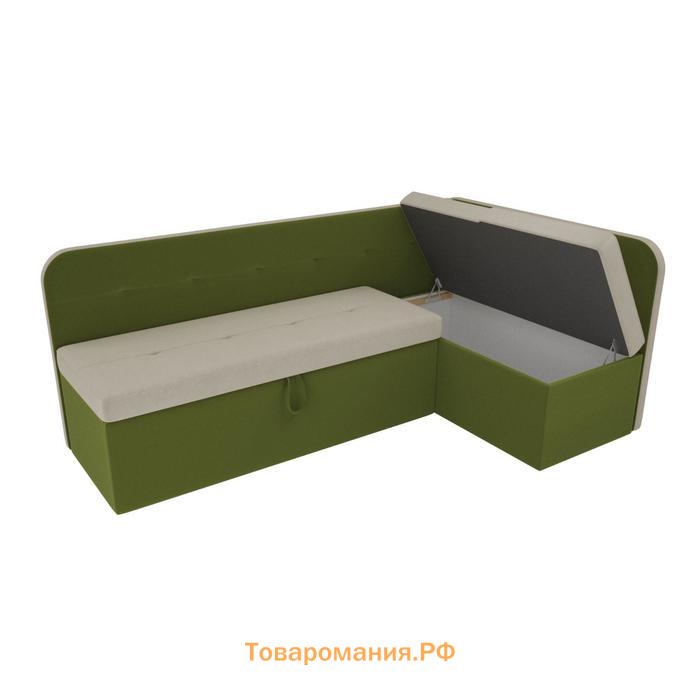 Кухонный угловой диван «Форест», механизм дельфин, микровельвет, цвет бежевый/зелёный