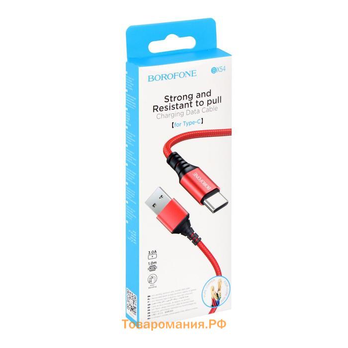 Кабель Borofone BX54, Type-C - USB, 2.4 А, 1 м, нейлоновая оплётка, красный