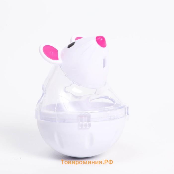 Игрушка-неваляшка "Мышка" с отсеком для лакомств (лакомства до 1 см), 4,7 х 6,5 см, белая