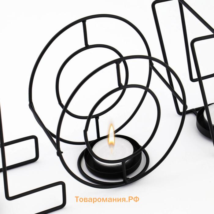 Подсвечник металлический на 4 свечи TAKE IT EASY «Love: слово», 13.5×42 см, чёрный