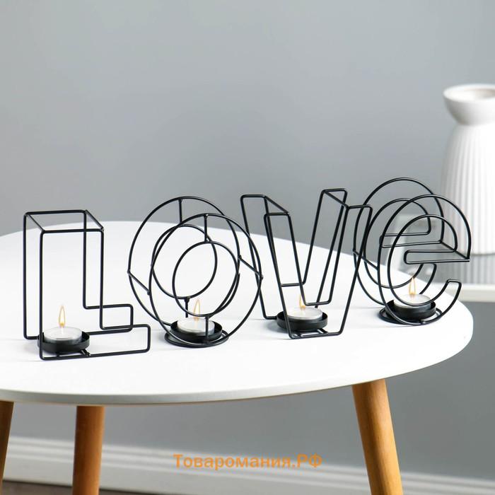 Подсвечник металлический на 4 свечи TAKE IT EASY «Love: слово», 13.5×42 см, чёрный