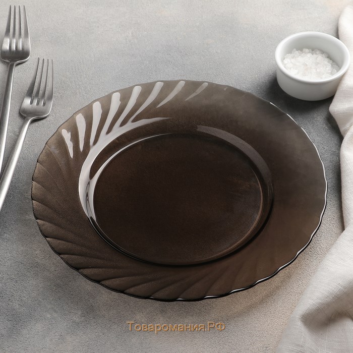 Тарелка обеденная стеклянная «Океан», d=24,5 см, цвет коричневый