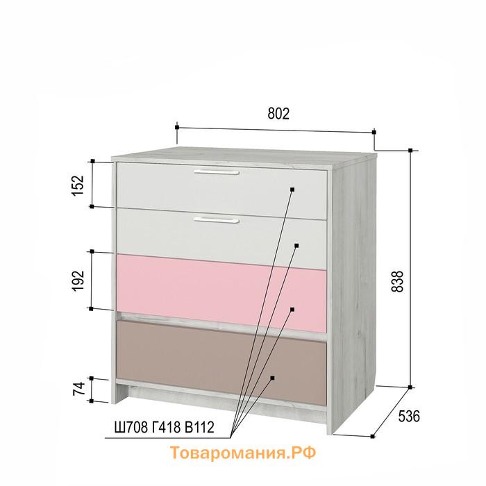 Комод «Зефир № 9.2», 802 × 536 × 838 мм, цвет дуб эльза / розовый