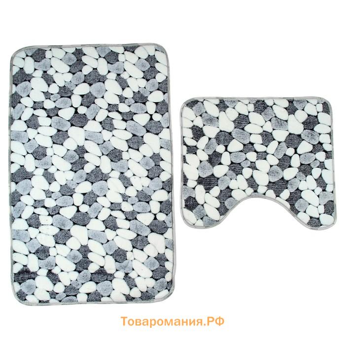 Коврики для ванной и туалета  «Галька», 2 шт., 40×49 см, 50×80 см