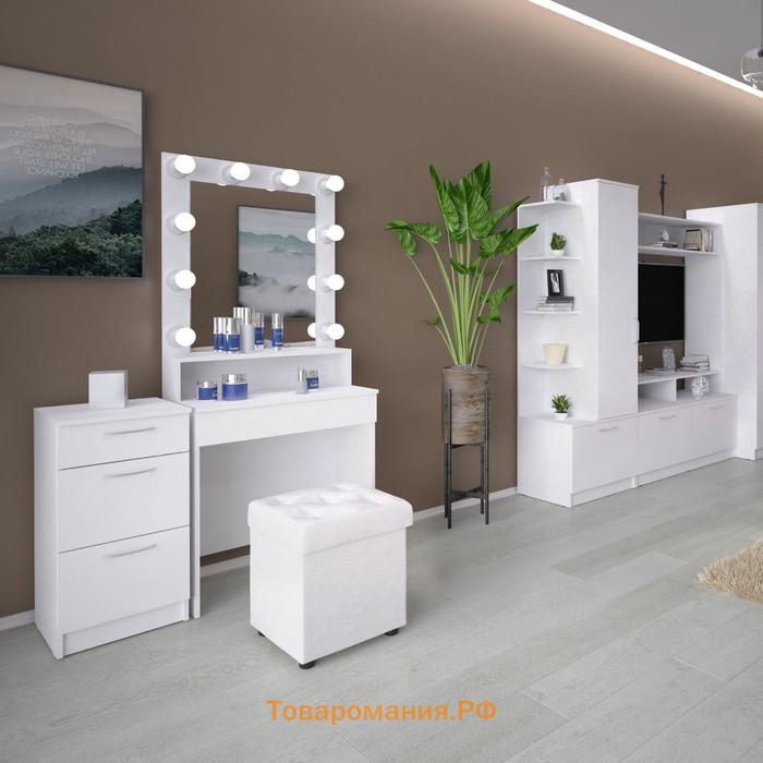 Стол туалетный «Париж», 750×400×1754 мм, зеркало, подсветка, цвет белый