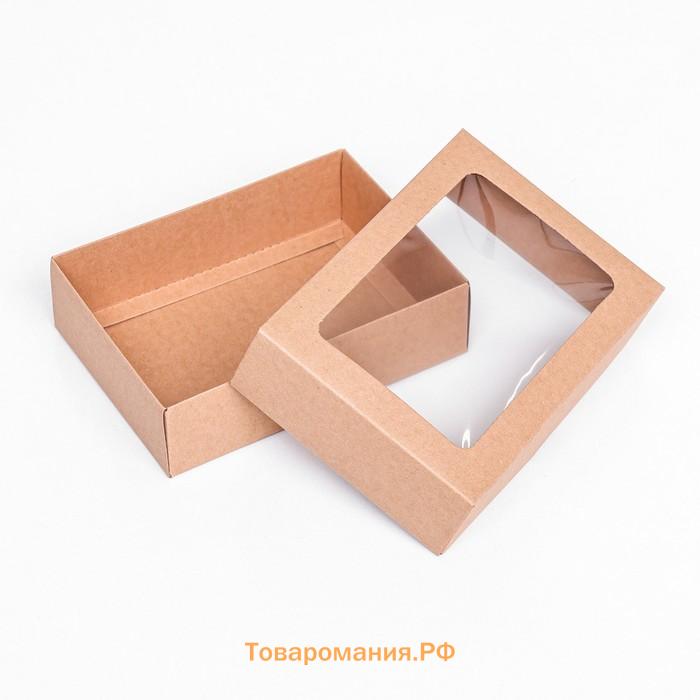 Коробка складная, крышка-дно, с окном, крафт, 14×10×4 см