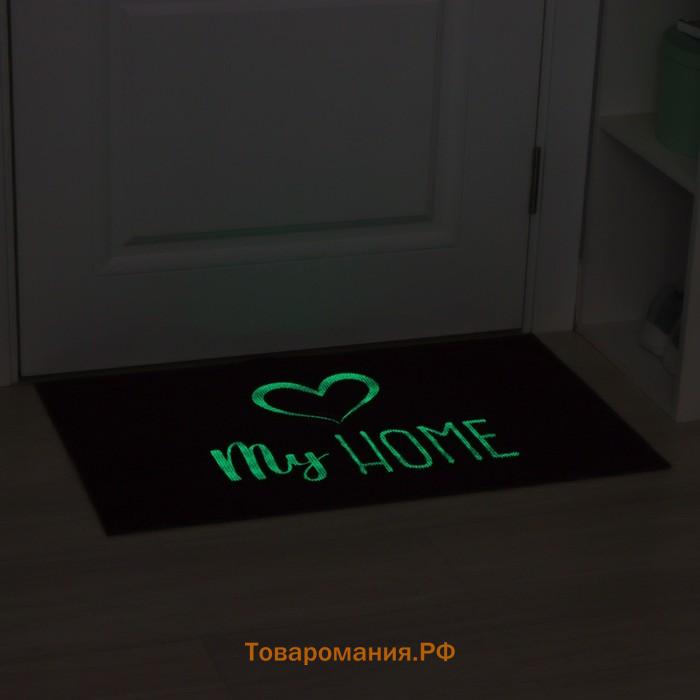 Коврик придверный  My home, 50×80 см, светящийся в темноте, влаговпитывающий, коричневый
