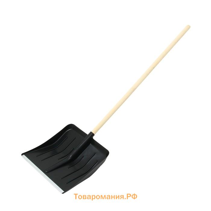 Лопата для уборки снега, пластиковый ковш 410×440 мм, оцинкованная планка, деревянный черенок, «Метель»