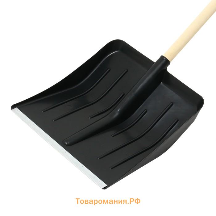 Лопата для уборки снега, пластиковый ковш 410×440 мм, оцинкованная планка, деревянный черенок, «Метель»