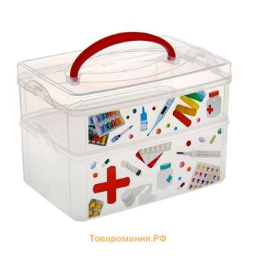 Контейнер универсальный Multi box, 2 секции, с ручкой и декором, МИКС