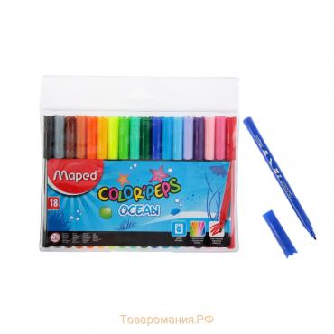 Фломастеры 18 цветов, Maped Color Peps Ocean, смываемые, европодвес