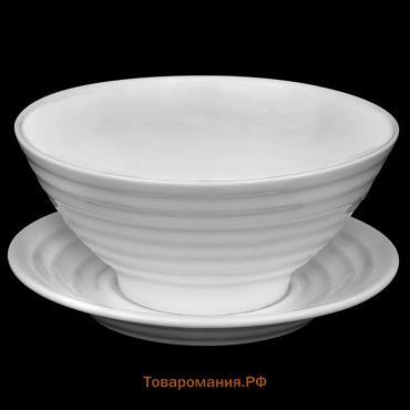 Миска с блюдцем, 2 предмета: миска 500 мл, блюдце d=15 см, т фарфор, белая