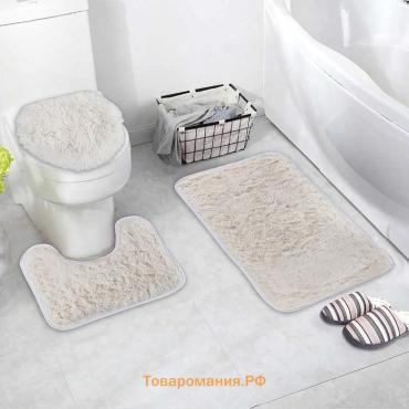Коврики для ванной и туалета  «Плюшевый», 3 шт., 80×50 см, 40×50 см, 40×35 см, белые
