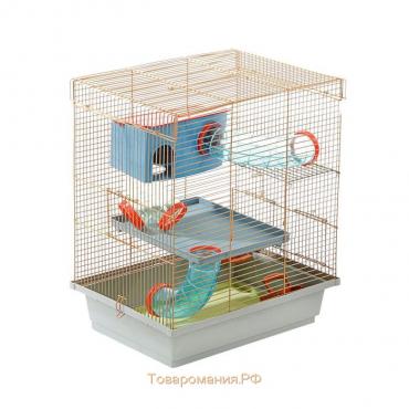 Клетка для грызунов трехярусная, туннели микс видов  39 x 29 х 46 см, микс цветов