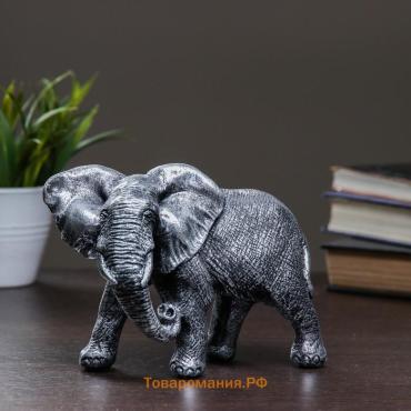 Фигурка полистоун «Слон африканский», серебро, 18×7×13 см
