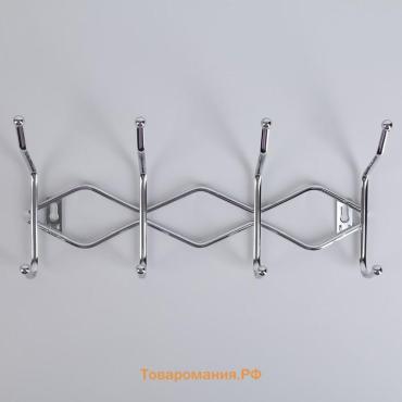Вешалка настенная  «Волна», 4 двойных крючка, 29.5×12.5×7 см, хромированная