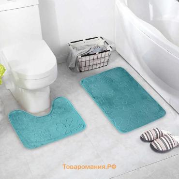 Коврики для ванной и туалета  «Поле», 2 шт., 39×50 см, 50×80 см, зелёные