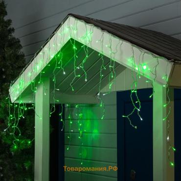 Гирлянда «Бахрома» 3 × 0.6 м, IP44, УМС, прозрачная нить, 160 LED, свечение зелёное, мерцание белым, 220 В