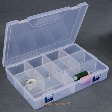 Органайзер для рукоделия, со съёмными ячейками, 10 отделений, 31 × 20,5 × 6 см, цвет прозрачный