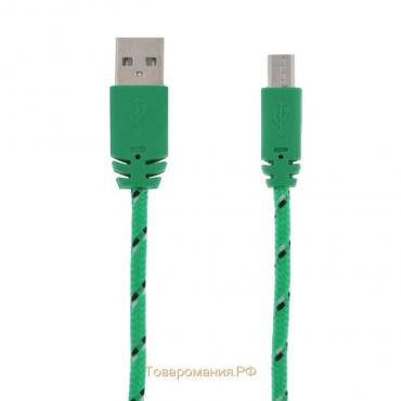 Кабель Luazon, microUSB - USB, 1 А, 0,9 м, оплётка нейлон, зелёный