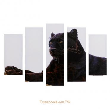 Модульная картина "Гордый леопард" (2-23х52; 2-24х70; 1-24х80) 120х80см