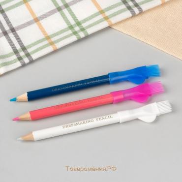 Карандаш для ткани с щёткой, 3 шт, цвет белый, розовый, синий