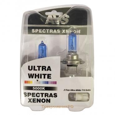 Лампа автомобильная AVS SPECTRAS Xenon 5000K, H7, 12 В, 75 Вт, + T10, набор 2 шт