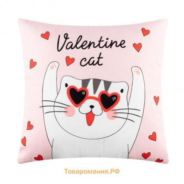 Подушка "" Valentine cat, 40х40 см, велюр, 100% п/э